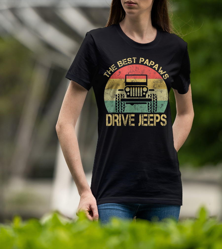The Best Papaws Drive Jeeps Retro Striped T-Shirt