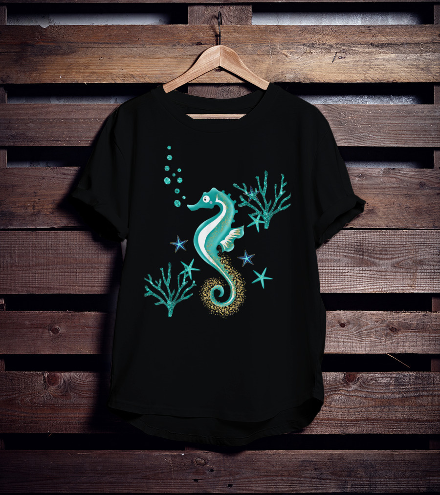 Turquoise Seahorse Ocean Coral And Starfish T-Shirt