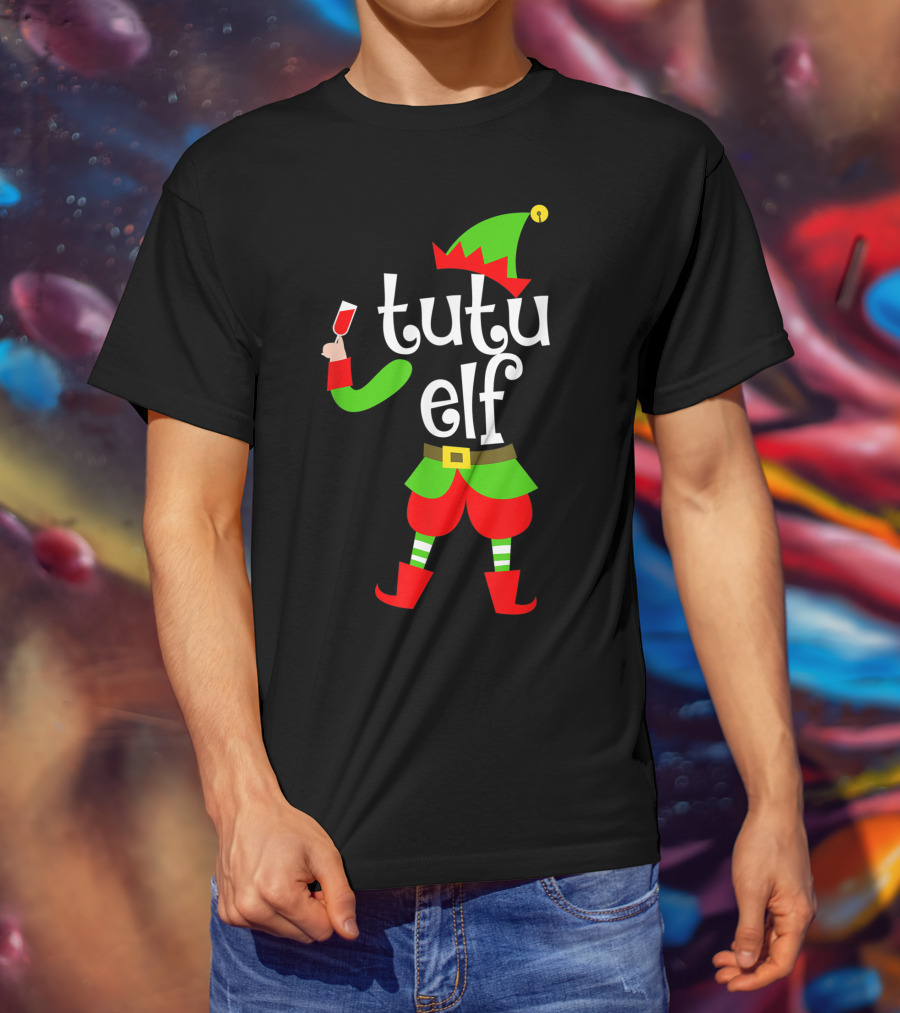 Tutu Elf Holding Wine Glass Christmas Costume T-Shirt