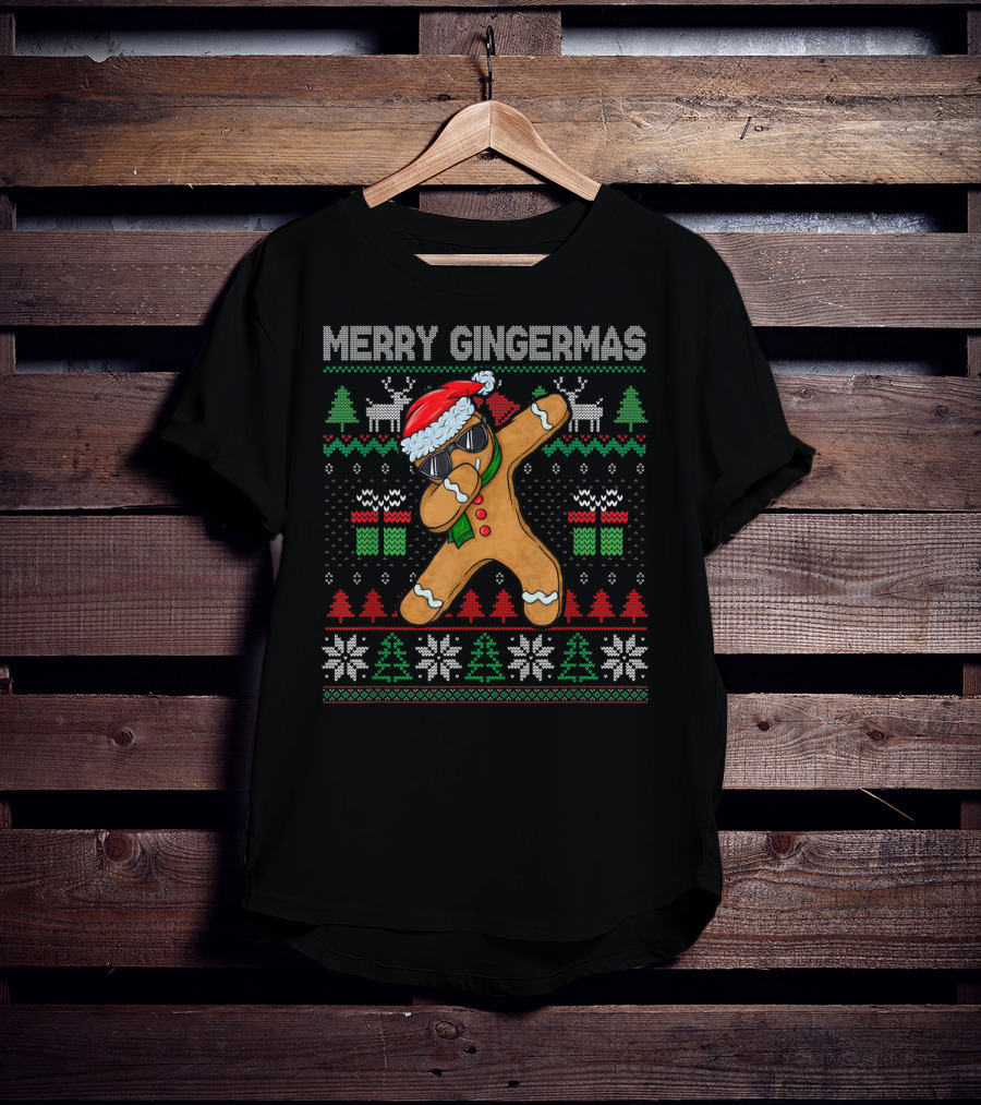 Merry Gingermas Ugly Dabbing Gingerbread Funny Santa Christmas T-Shirt