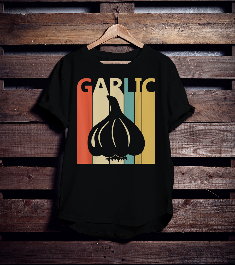 Vintage Garlic Lover Retro Stripes T-Shirt