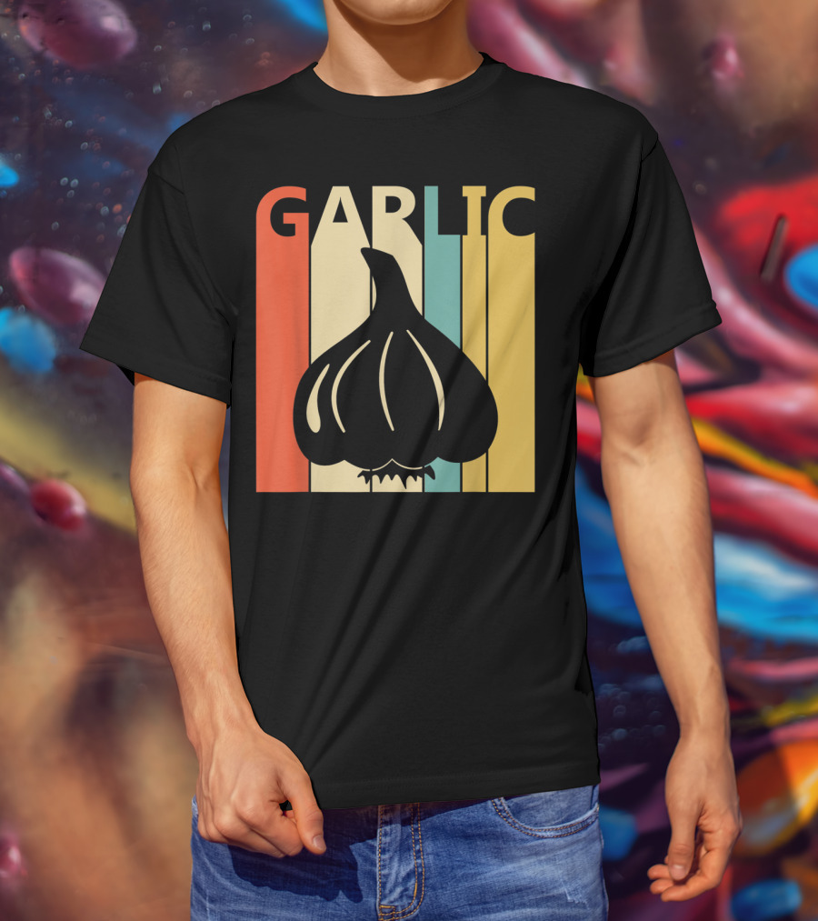 Vintage Garlic Lover Retro Stripes T-Shirt