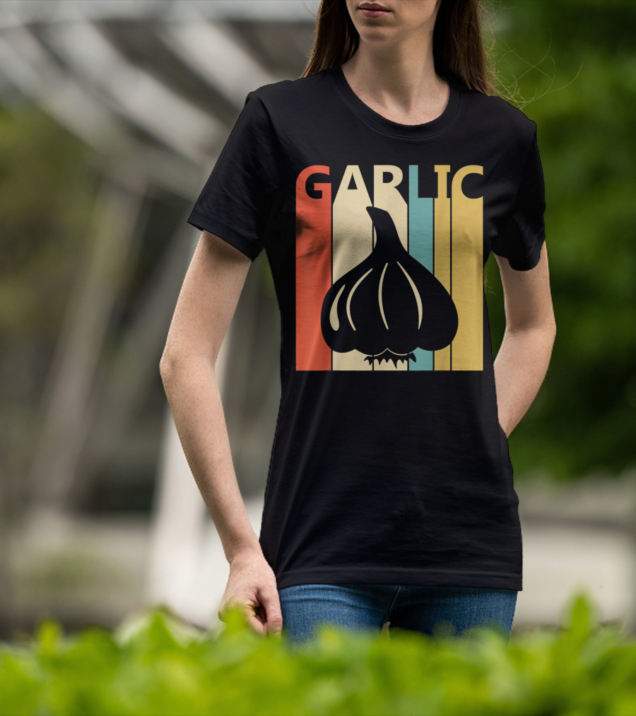 Vintage Garlic Lover Retro Stripes T-Shirt