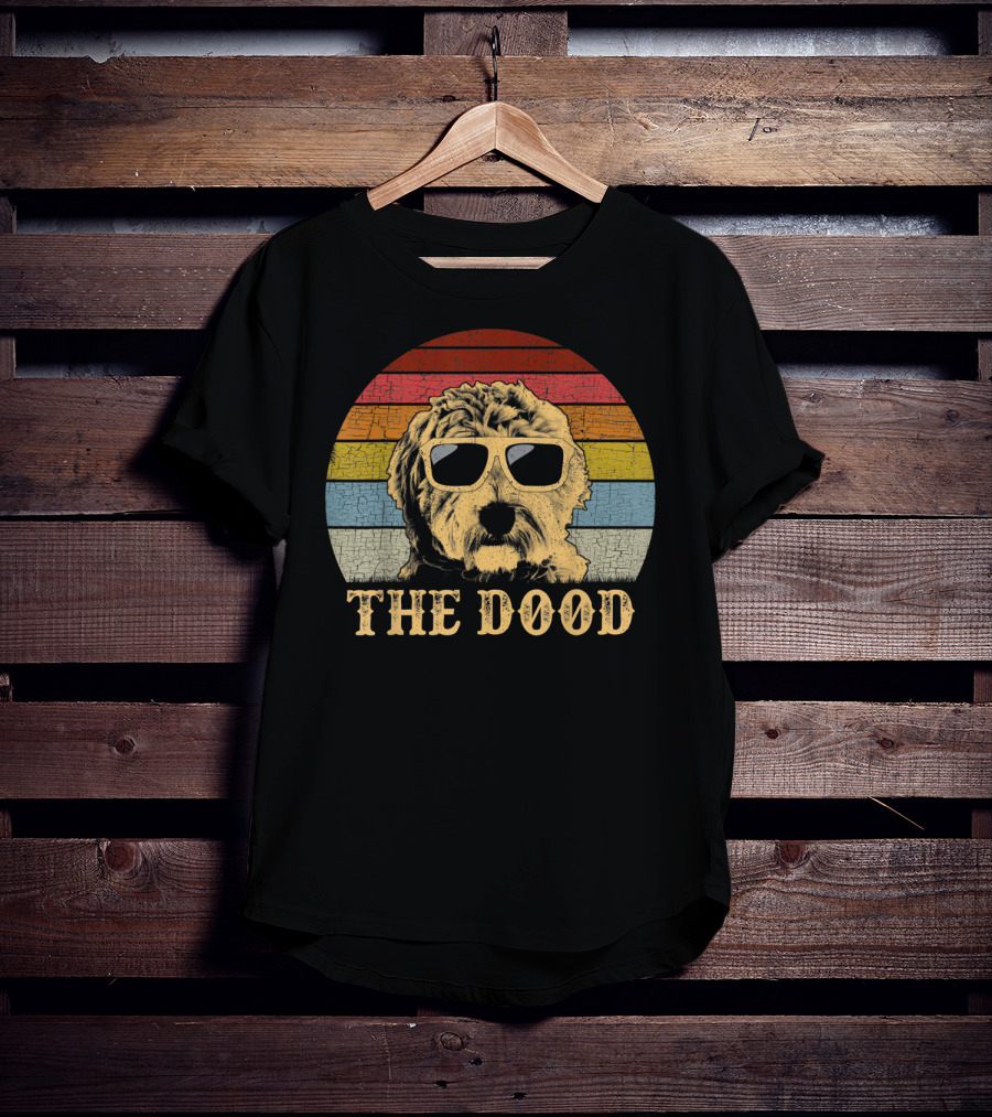 Vintage The Dood Goldendoodle Retro Stripes Sunglasses T-Shirt