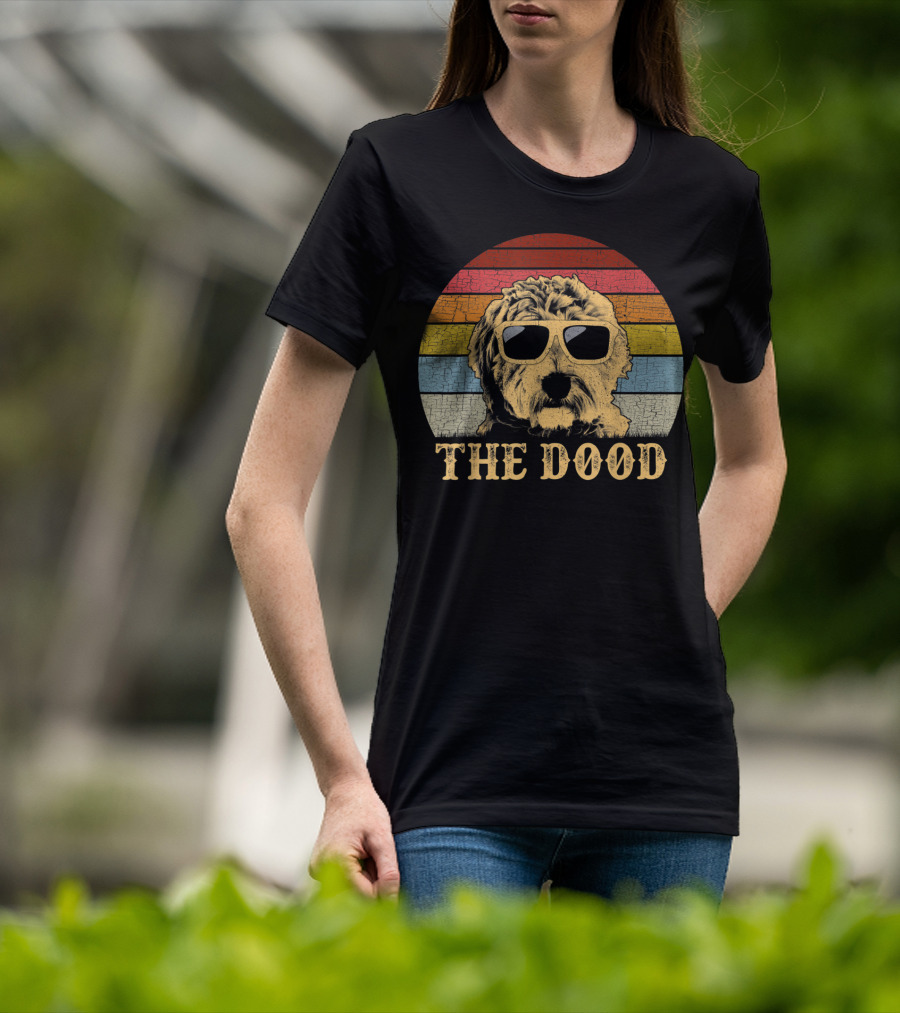 Vintage The Dood Goldendoodle Retro Stripes Sunglasses T-Shirt