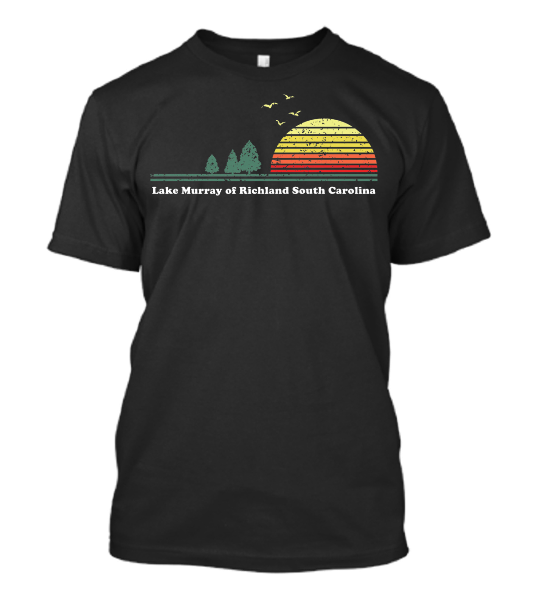 Vintage Lake Murray Of Richland South Carolina Sunset Scene With Trees And Birds T-Shirt
