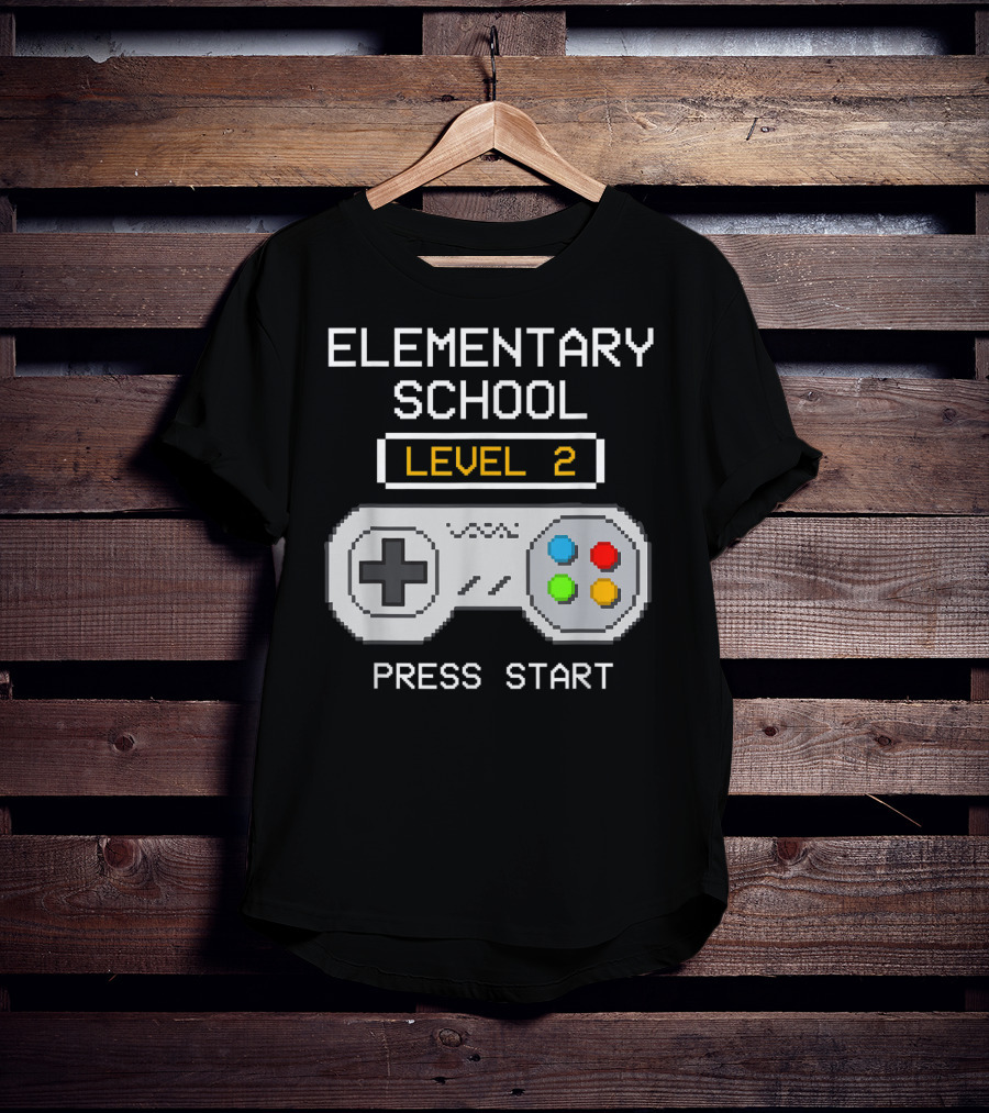Elementary School Level 2 Press Start Gamer Back To School Game T-Shirt