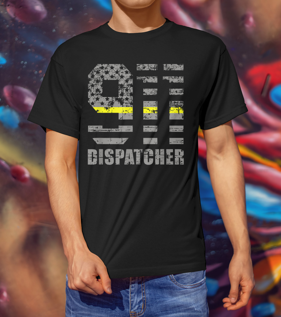 911 Dispatcher Thin Yellow Line Distressed Flag T-Shirt