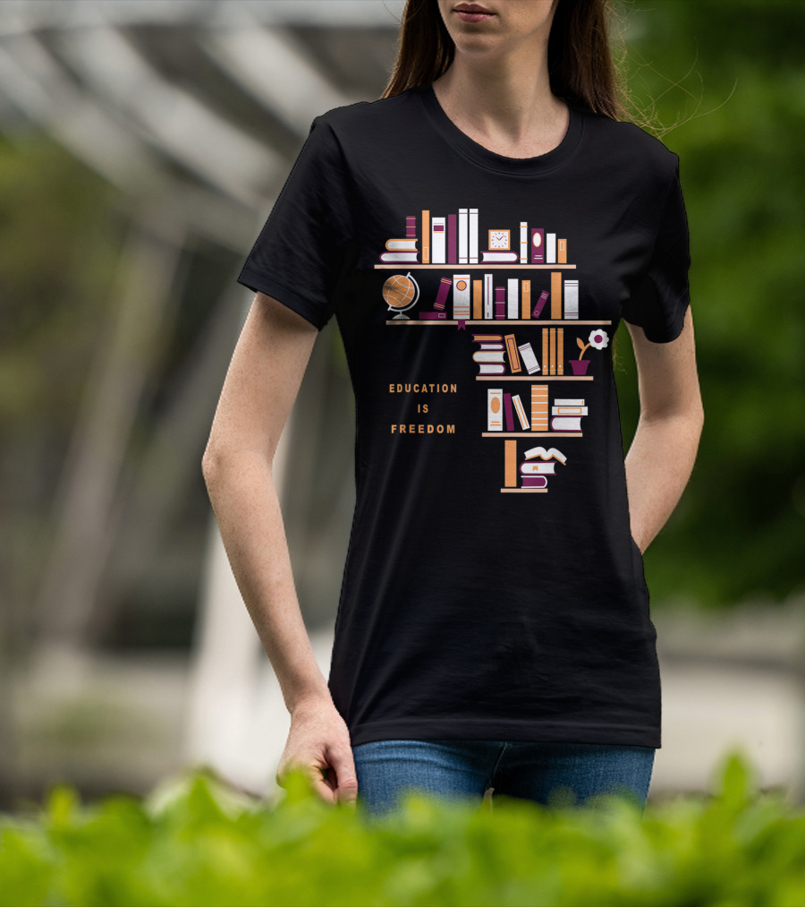 Education Is Freedom Africa Library Books Globe And Flower T-Shirt