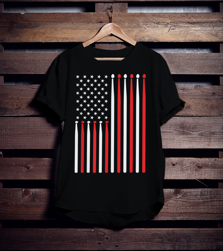 American Flag Drumsticks USA Drummer Musicians Patriotic T-Shirt