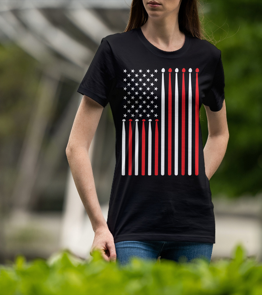 American Flag Drumsticks USA Drummer Musicians Patriotic T-Shirt