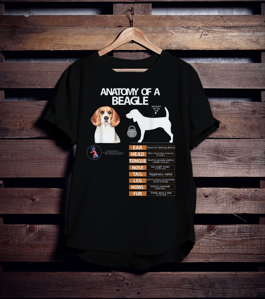 Anatomy Of A Beagle Ear Head Tongue Nose Tail Leg Howl Fur Mom Grandma Dad T-Shirt