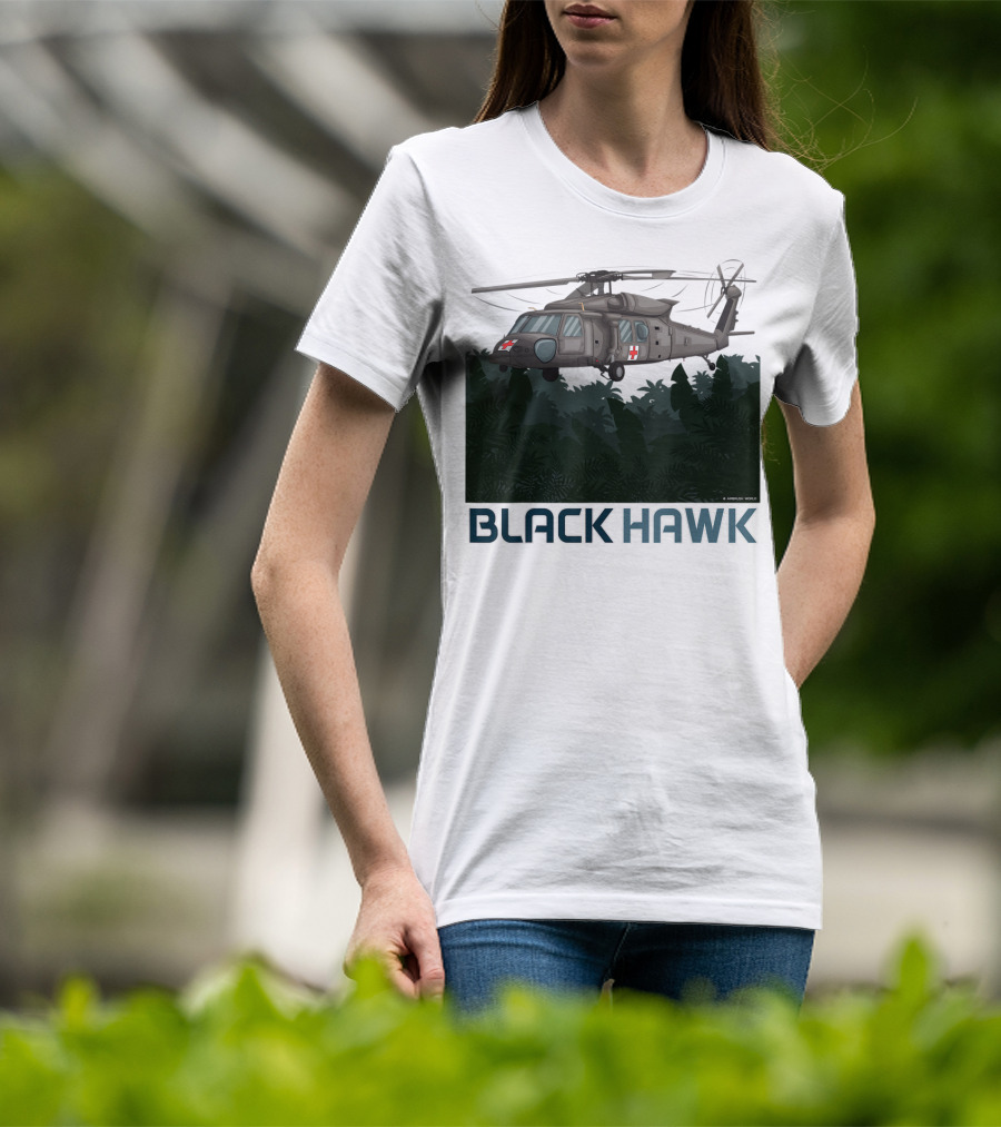 Black Hawk Helicopter Military Jungle Scene T-Shirt