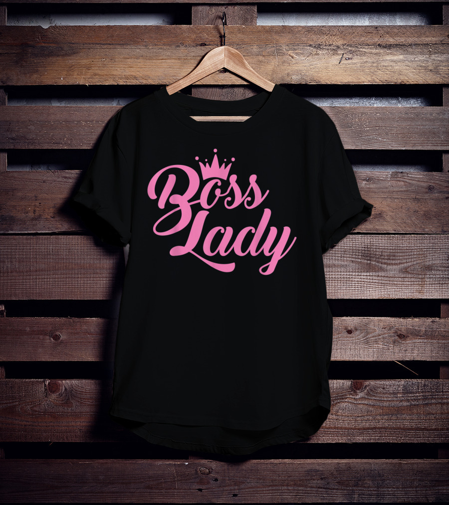 Boss Lady Fashionable Pink Crown Text T-Shirt