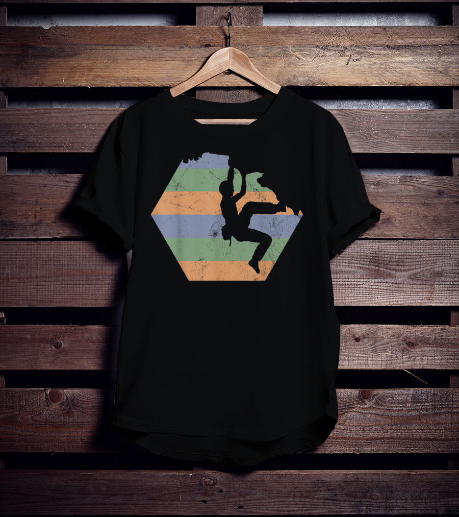 Bouldering Rock Climbing Climber Silhouette With Stripes T-Shirt