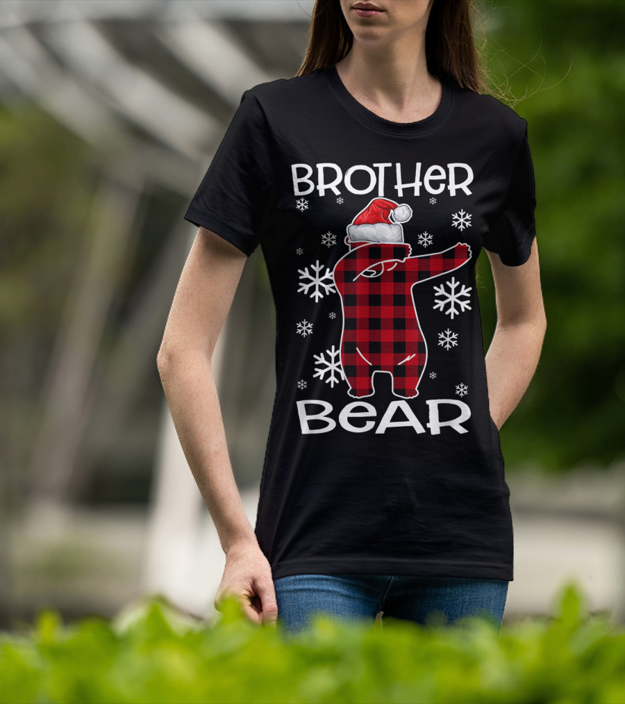 Brother Bear Dabbing In Santa Hat With Snowflakes T-Shirt