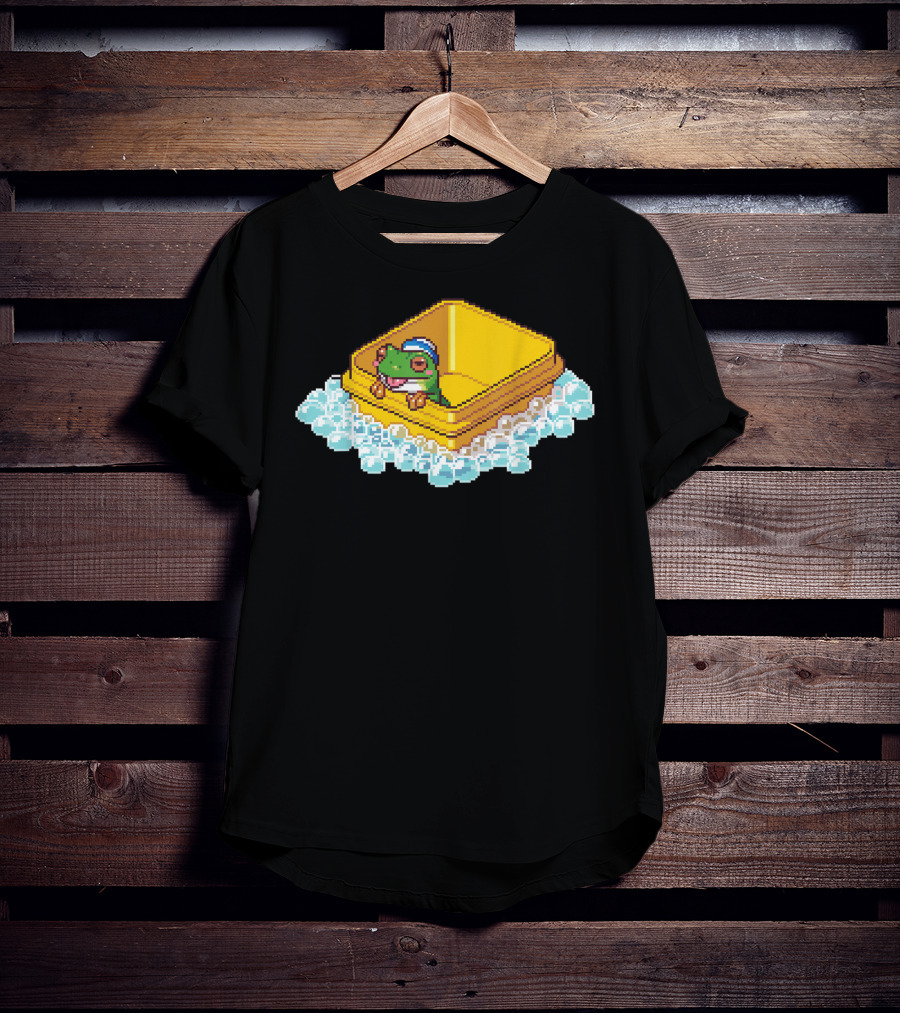 Frog Bath Bubbles Retro Pixel T-Shirt