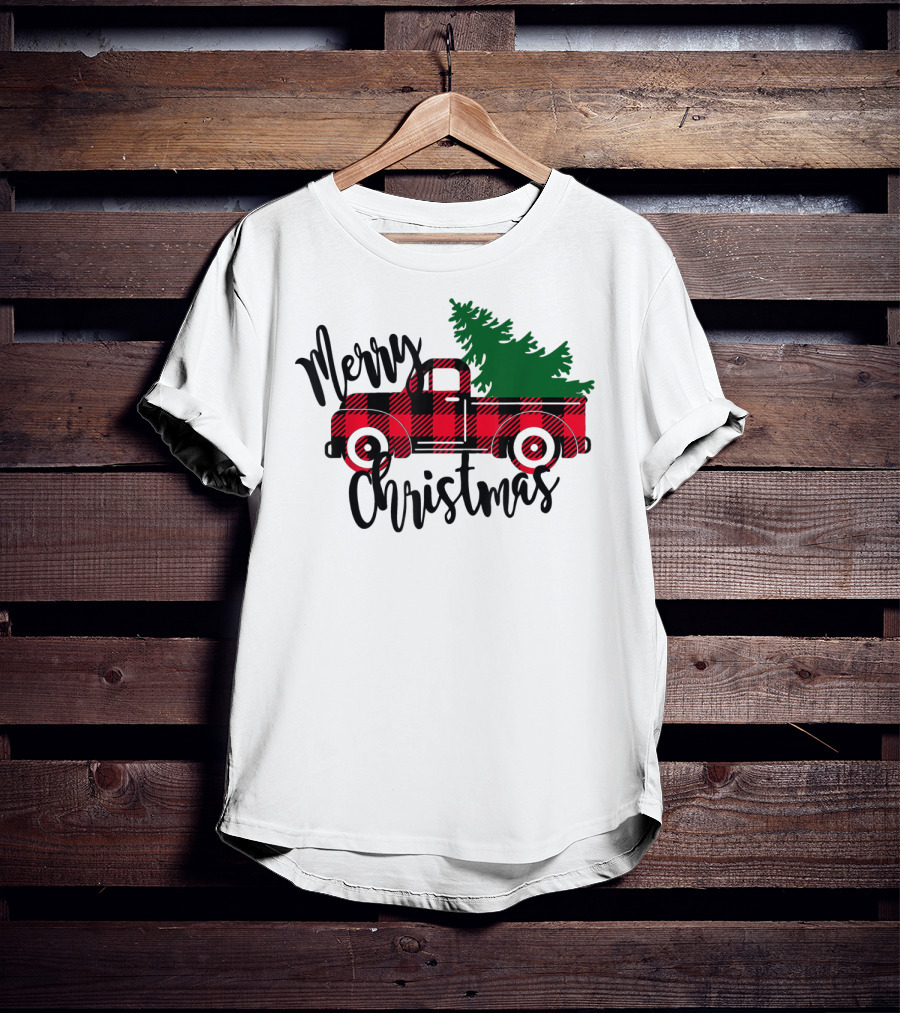 Merry Christmas Buffalo Plaid Red Truck T-Shirt