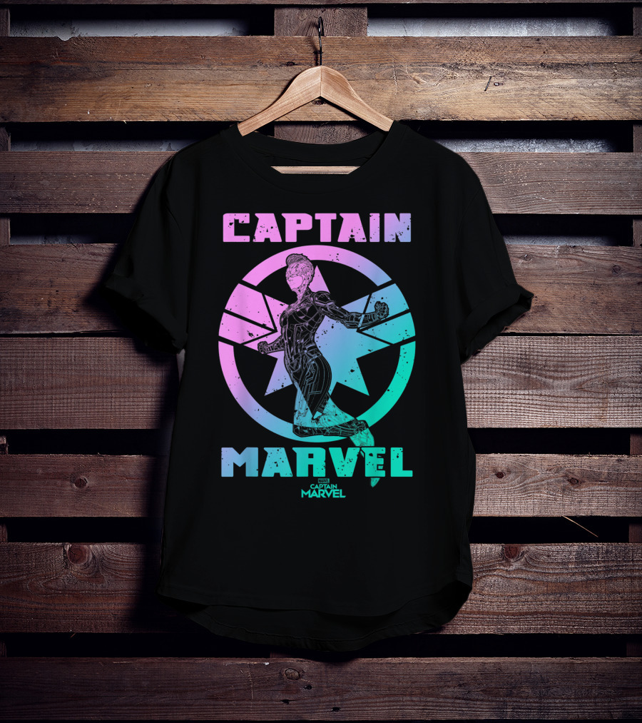 Captain Marvel Star Emblem Spectrum Heroine Pose T-Shirt