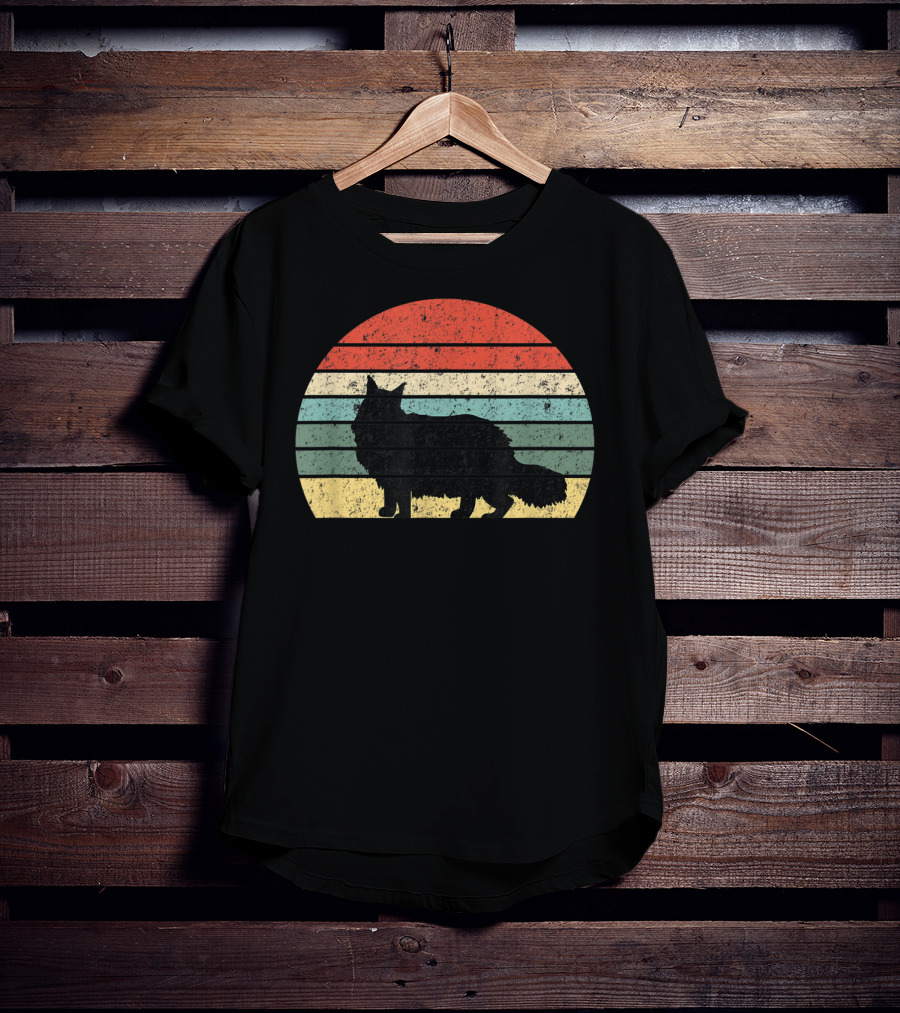 Retro Sunset Silhouette Maine Coon Cat Lover T-Shirt