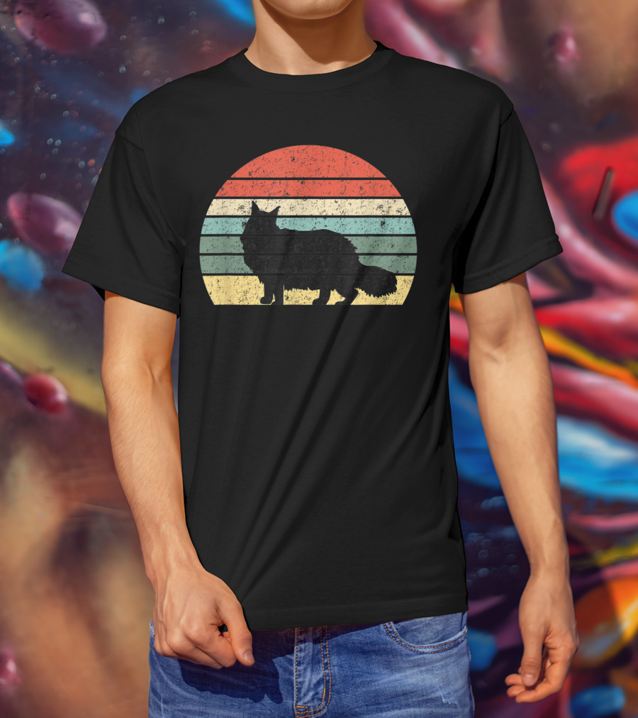 Retro Sunset Silhouette Maine Coon Cat Lover T-Shirt