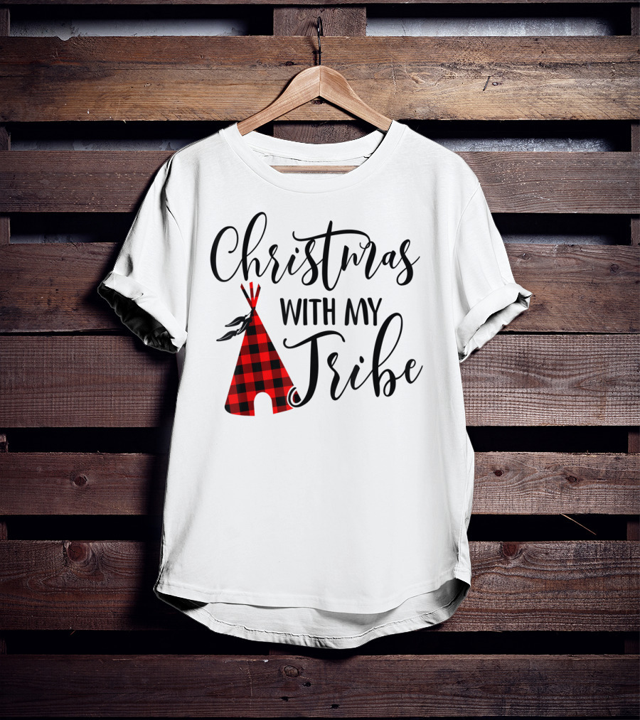 Christmas With My Tribe Teepee Buffalo Plaid Holiday T-Shirt