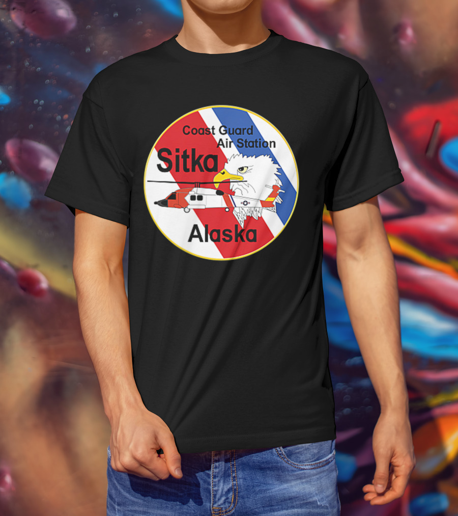 Coast Guard Air Station Sitka Alaska Eagle Helicopter Badge T-Shirt
