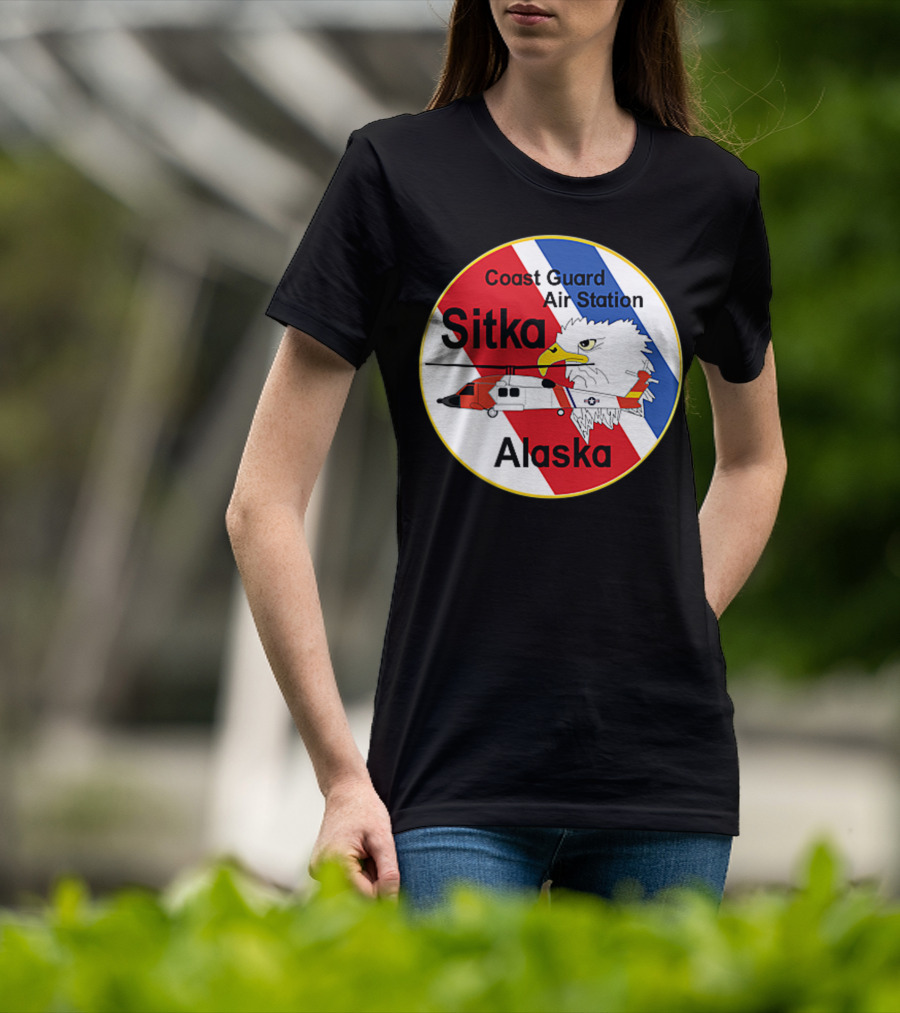Coast Guard Air Station Sitka Alaska Eagle Helicopter Badge T-Shirt