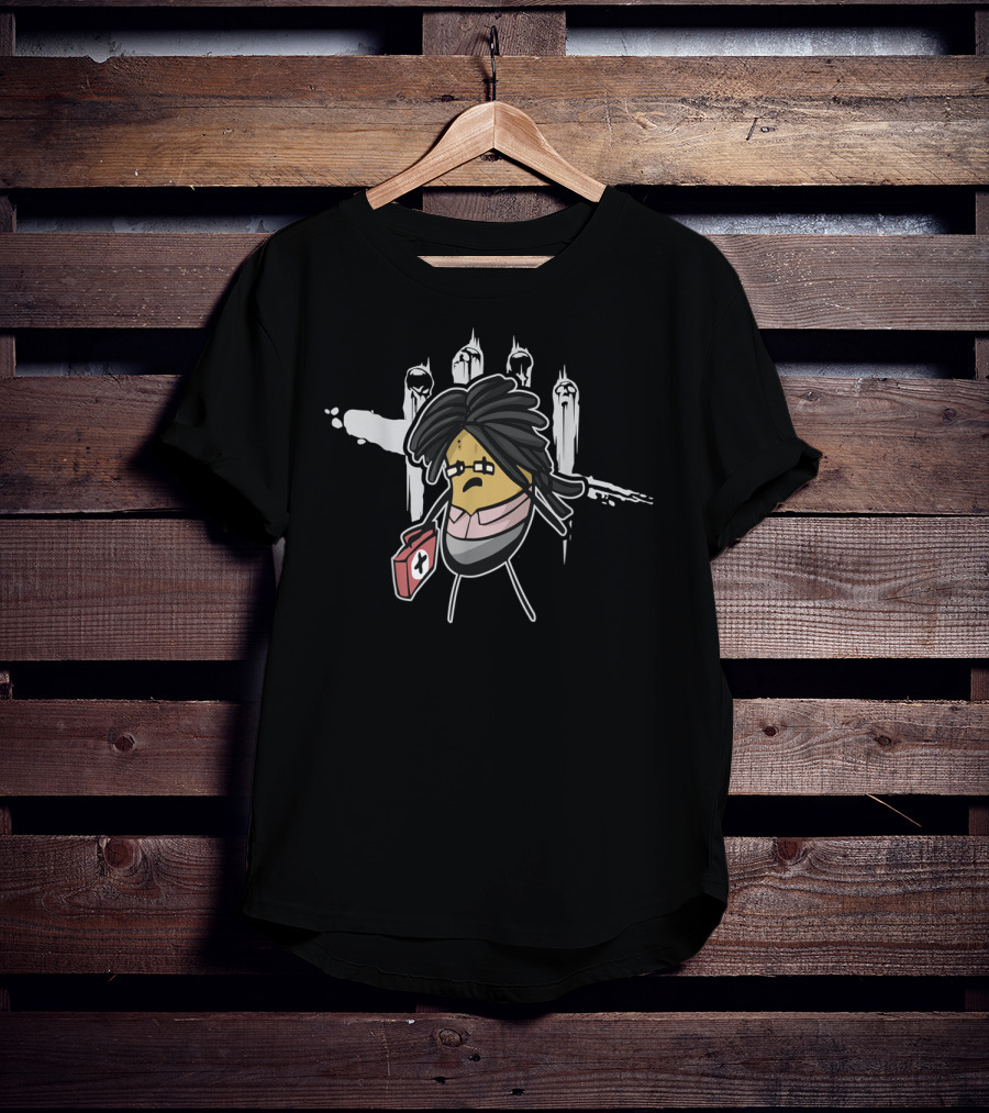 Dead By Daylight Potato Survivor Medkit With Five Killers Handprint Background T-Shirt