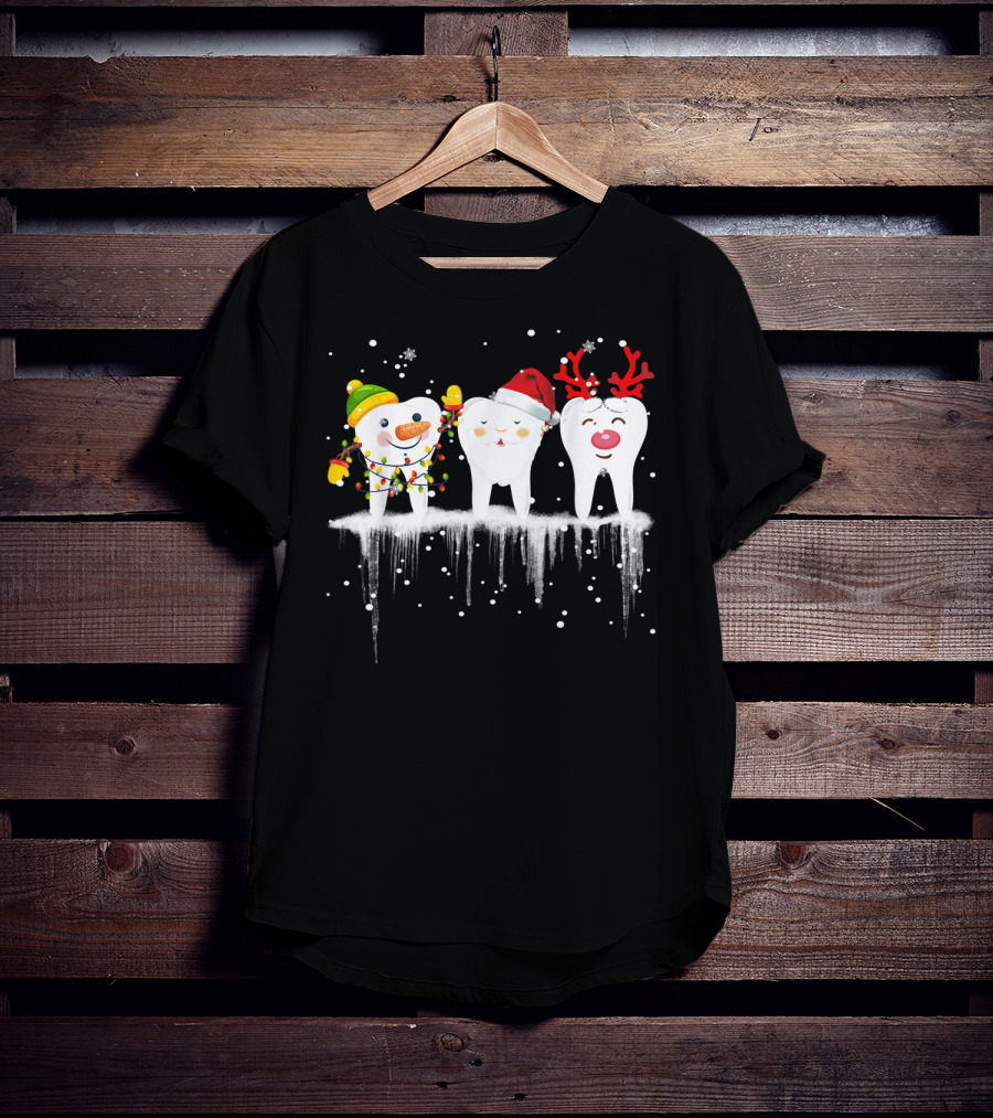 Dental Christmas Tooth Santa Snowman Reindeer Holiday Fun T-Shirt