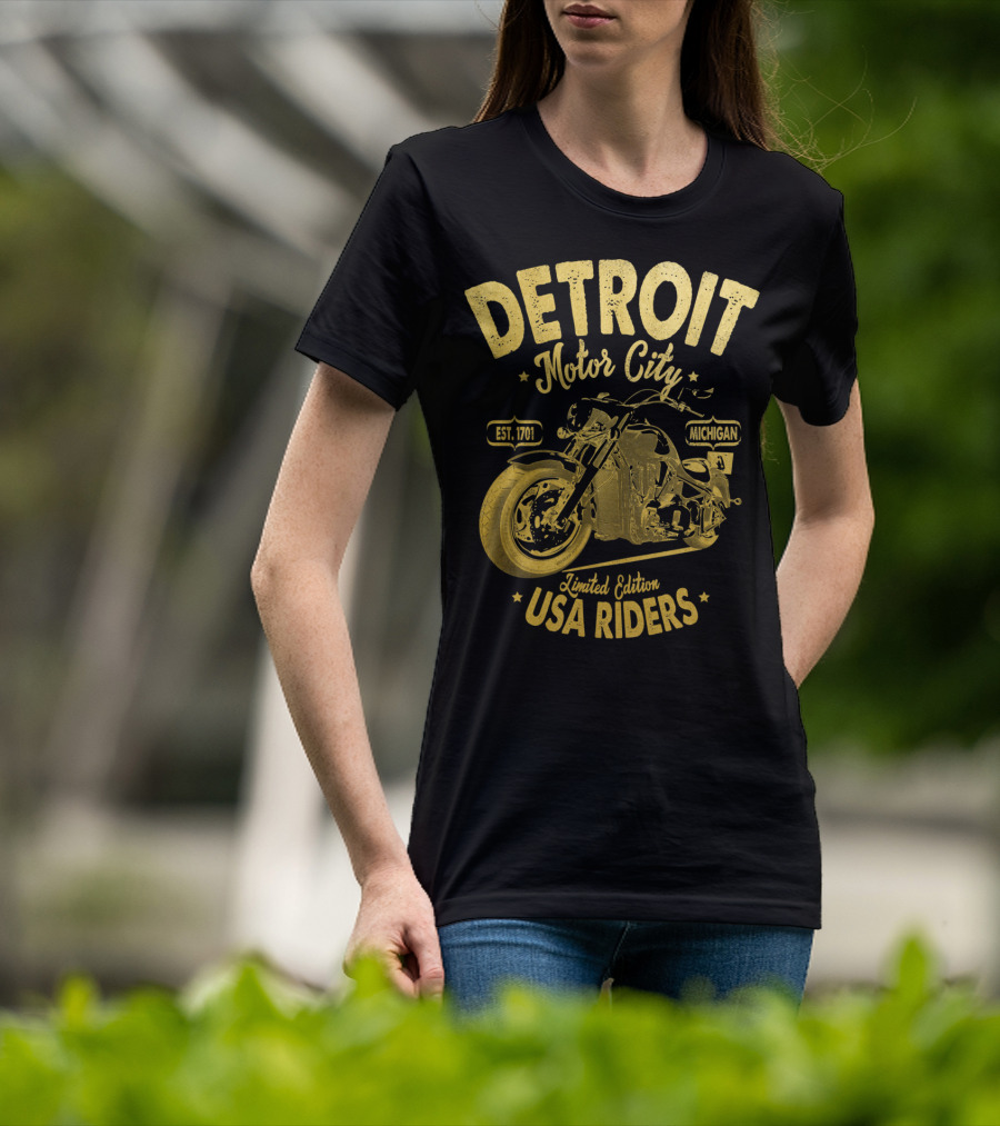 Detroit Motor City Michigan Est. 1701 USA Riders Gold Vintage T-Shirt
