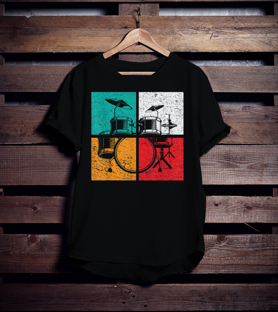 Drummer Drums Band Drumset Colorful Pop Art Squares T-Shirt