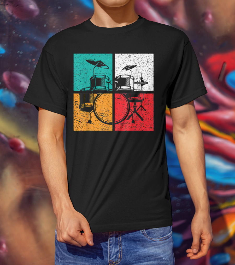 Drummer Drums Band Drumset Colorful Pop Art Squares T-Shirt