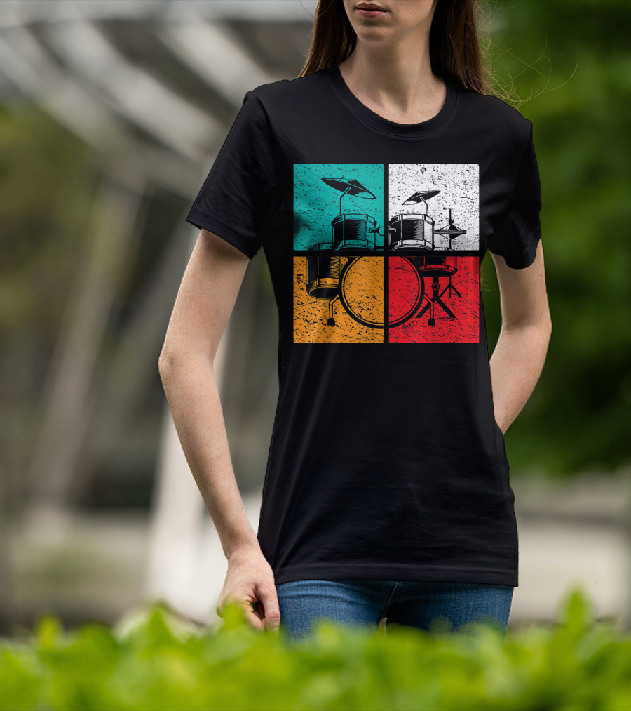 Drummer Drums Band Drumset Colorful Pop Art Squares T-Shirt