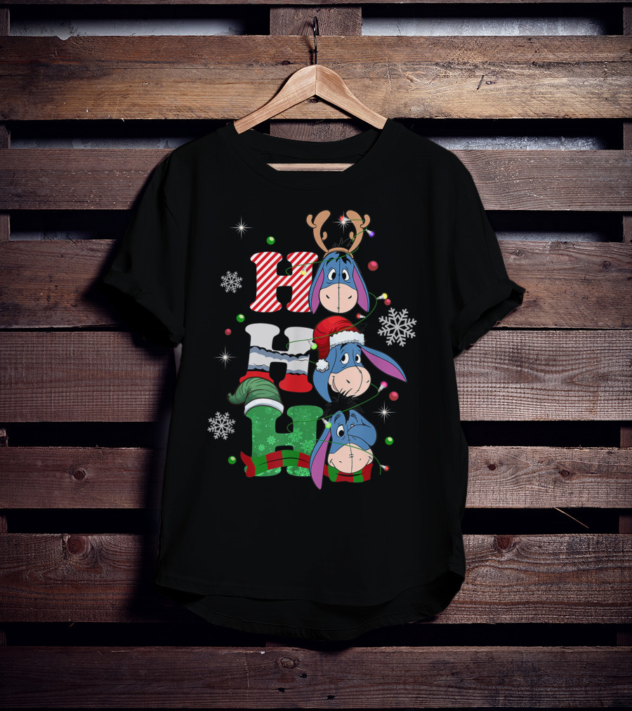 Eeyore Christmas Donkey Santa Reindeer Ho Ho Ho Snowflakes T-Shirt