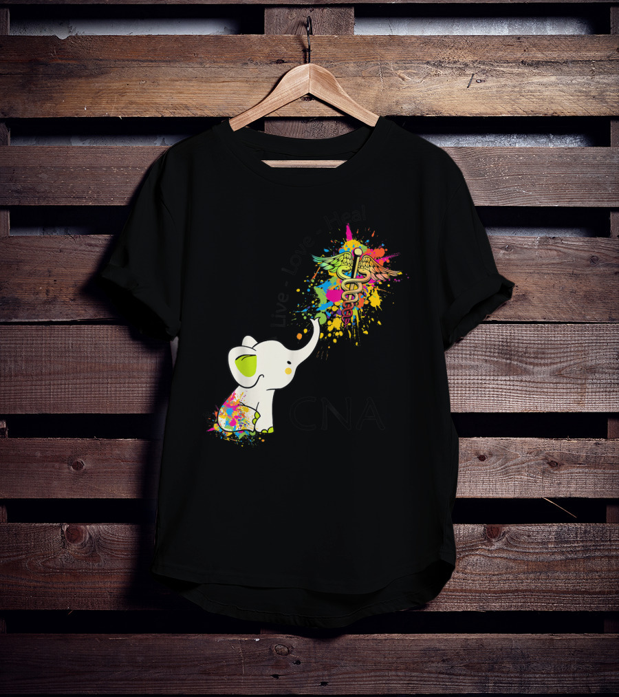 Elephant Live Love Heal CNA Colorful Caduceus T-Shirt