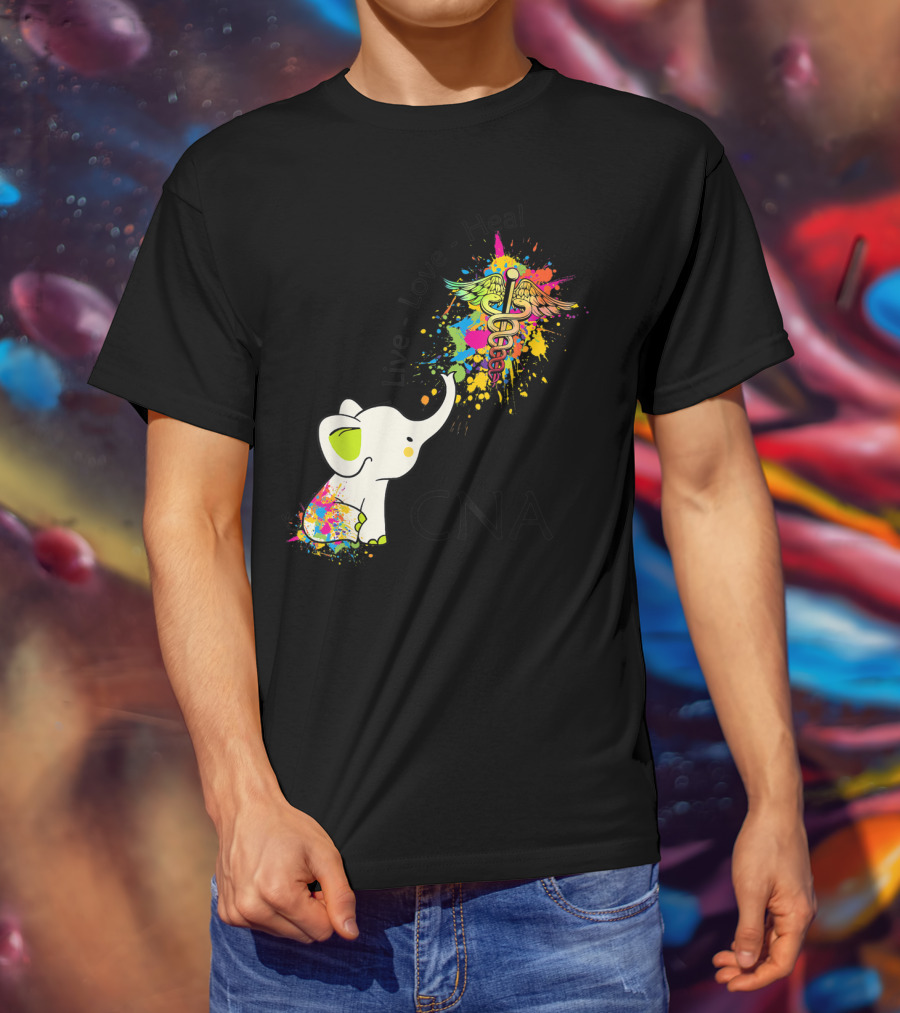 Elephant Live Love Heal CNA Colorful Caduceus T-Shirt