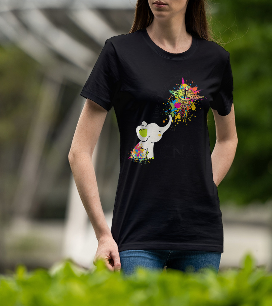 Elephant Live Love Heal CNA Colorful Caduceus T-Shirt