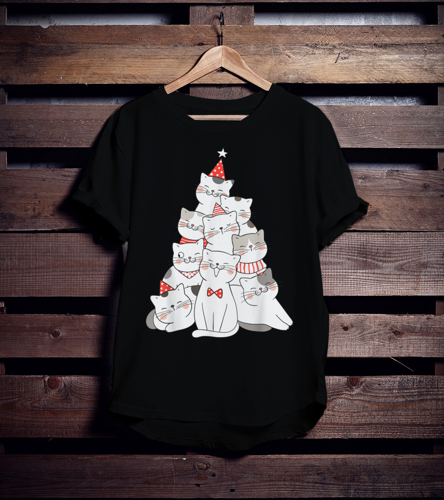 Funny Christmas Cats Xmas Tree New Year Party T-Shirt