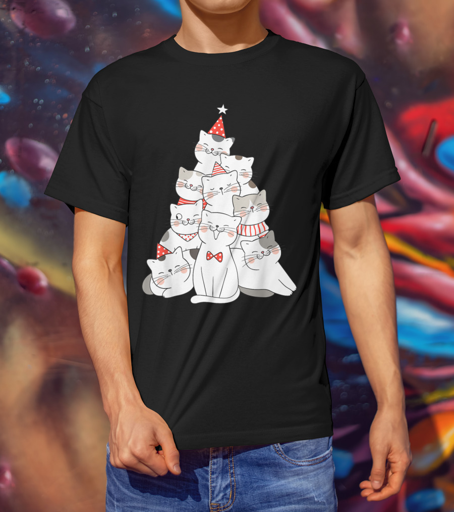 Funny Christmas Cats Xmas Tree New Year Party T-Shirt