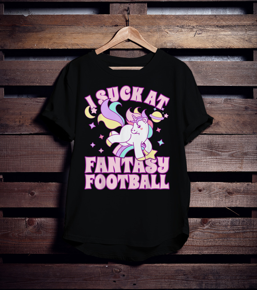 I Suck At Fantasy Football Unicorn Colors Celestial T-Shirt