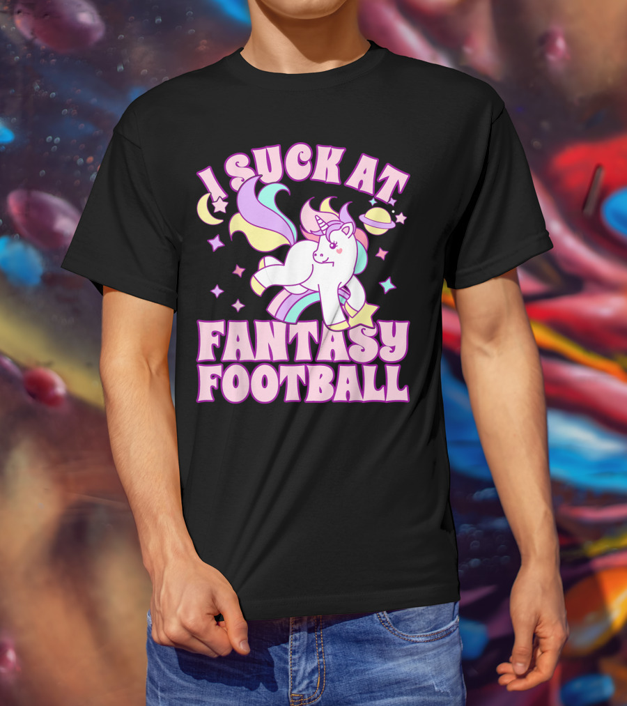 I Suck At Fantasy Football Unicorn Colors Celestial T-Shirt