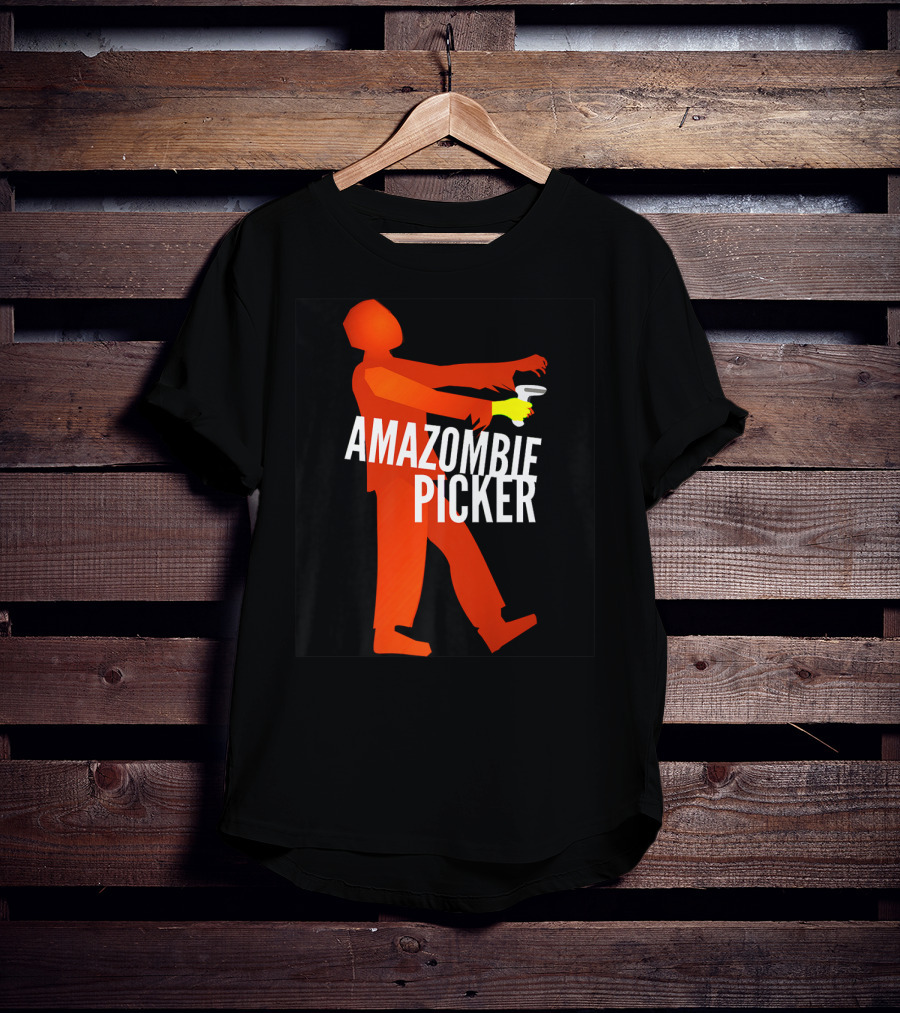 Amazombie Picker Walking Zombie Silhouette With Coffee Cup T-Shirt