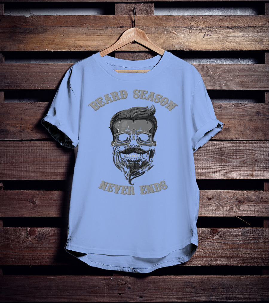 Beard Season Never Ends Skull With Mustache And Hair T-Shirt
