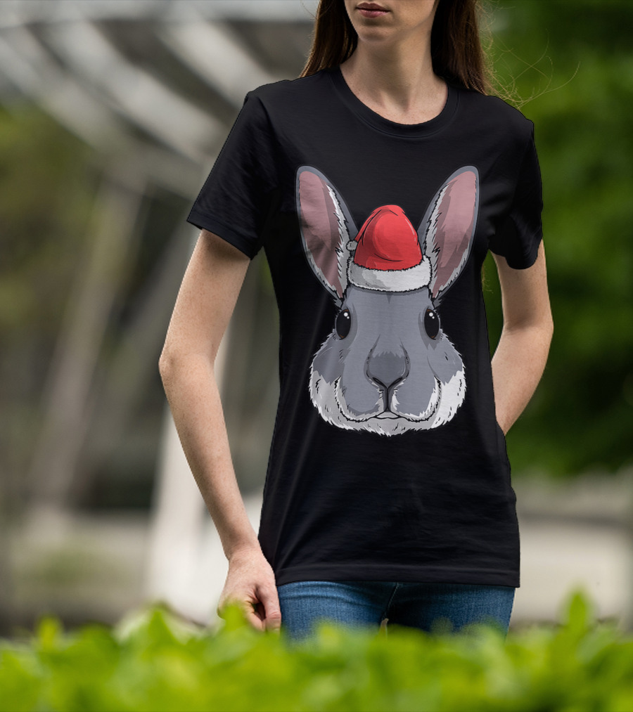 Bunny Rabbit Santa Claus Hat Christmas Xmas Festive Holiday Rabbit T-Shirt