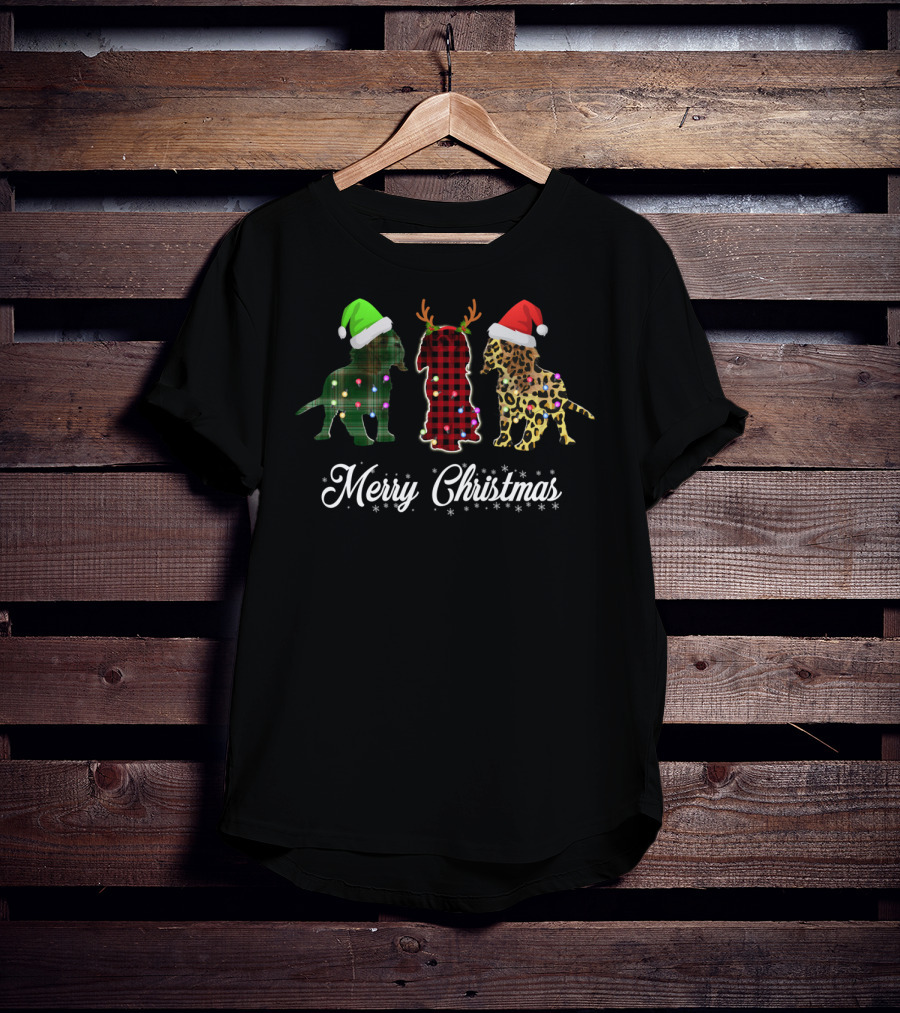 Merry Christmas Cavalier King Charles Spaniel Trio Santa Hats Antlers T-Shirt