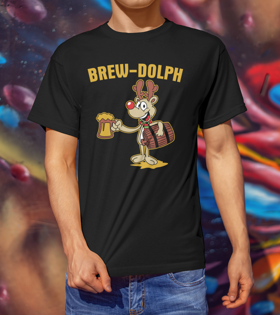 Brewdolph Reindeer Rudolph Christmas Beer Barrel Funny T-Shirt