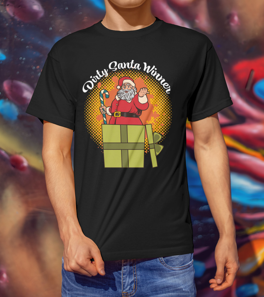 Dirty Santa Winner With Candy Cane And Christmas Gift Box T-Shirt