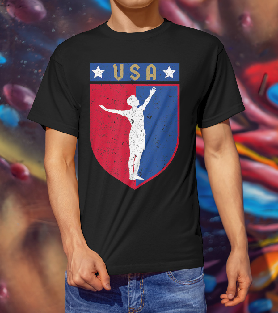 USA Distressed Red White Blue Soccer Emblem T-Shirt