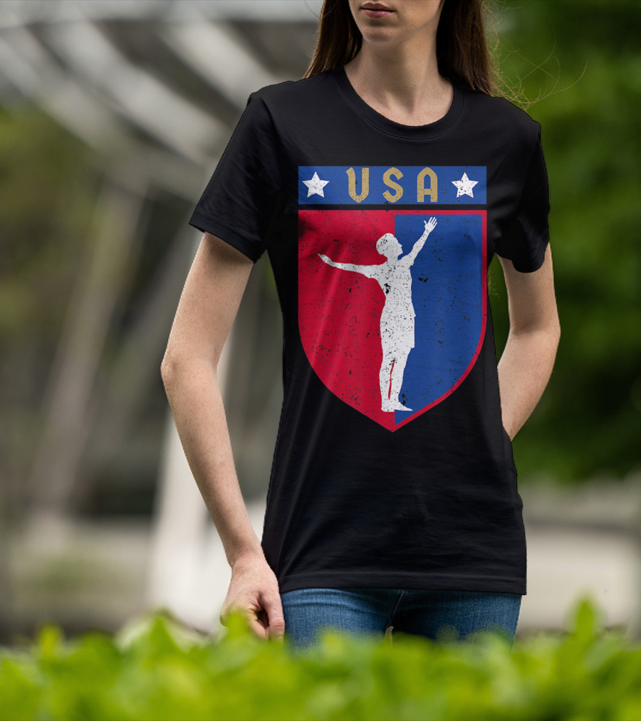USA Distressed Red White Blue Soccer Emblem T-Shirt